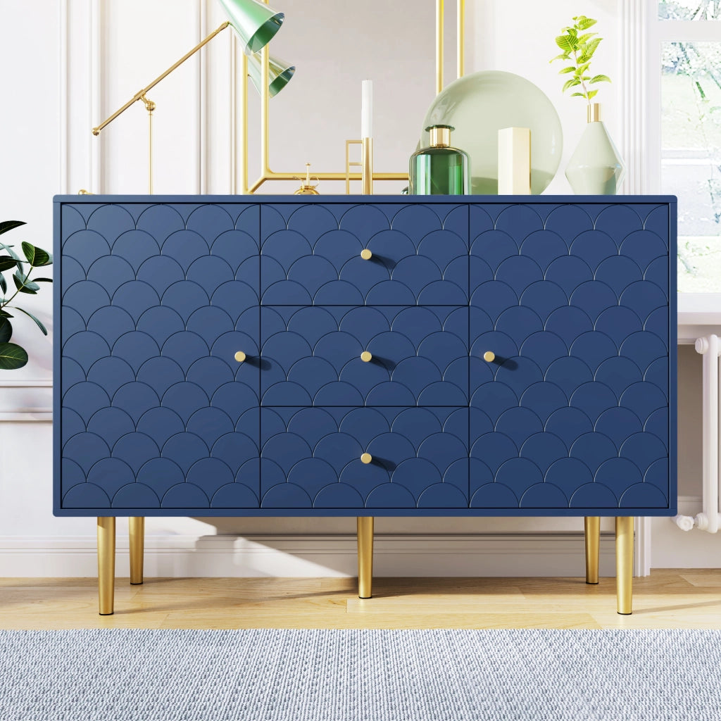 CREDENZA 120x40x83 cm Blu Marino con 2 ante e 3 cassetti
