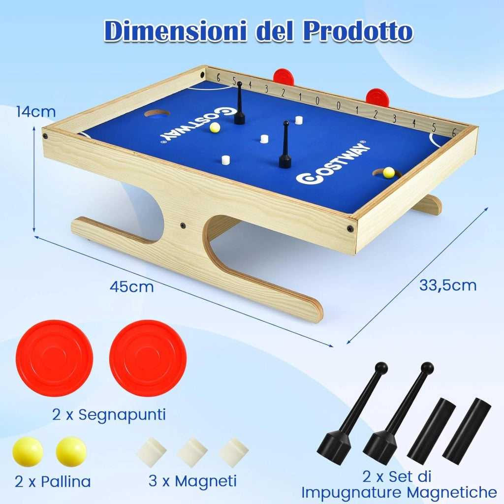 Mini Calcio Balilla da Tavolo, con 2 Giocatori con 2 Palline e 2 Set di Maniglie magnetiche, 2 segnapunti e 3 magnetici Color Biscotto, per Bambini Adulti Serate in Famiglia e Feste