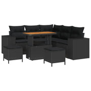 Set Divano da Giardino con cuscino 8 pcs Nero polyrattan