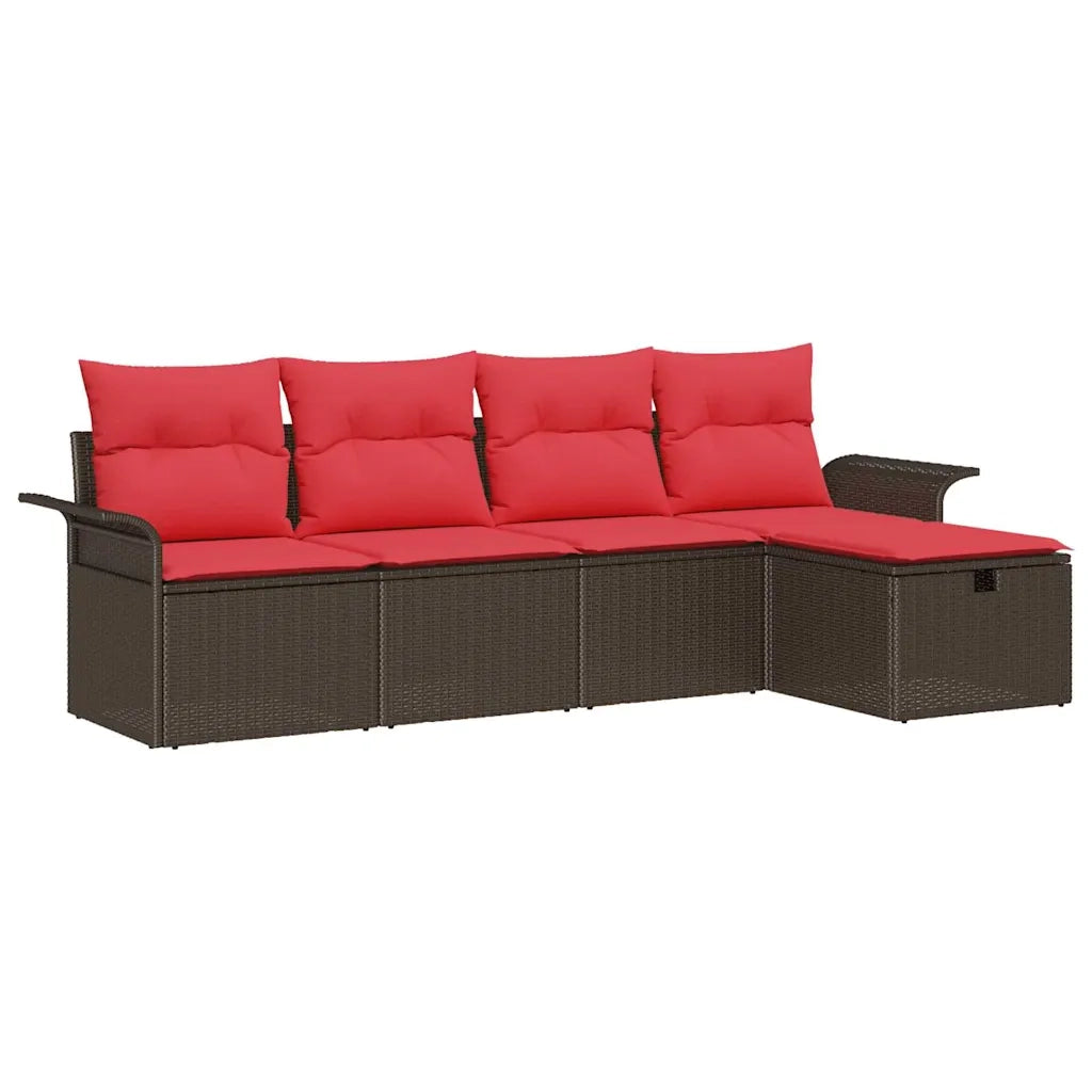 Set Divano da Giardino 5 pcs Marrone e Rosso polyrattan 3358863