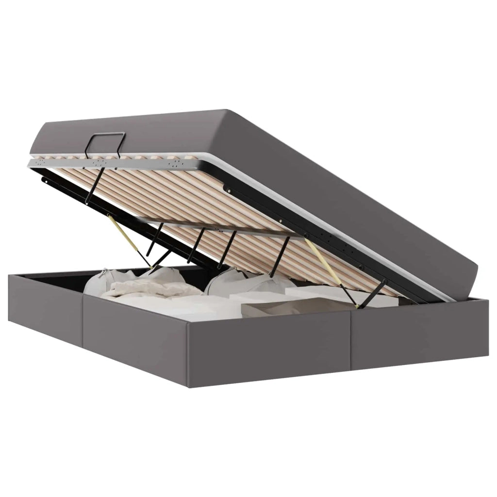 Letto con contenitore e materasso 2 pcs Grigio Pelle