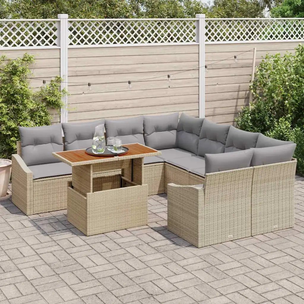 Set da Pranzo per Giardino con cuscino 9 pcs Beige e grigio 3349818