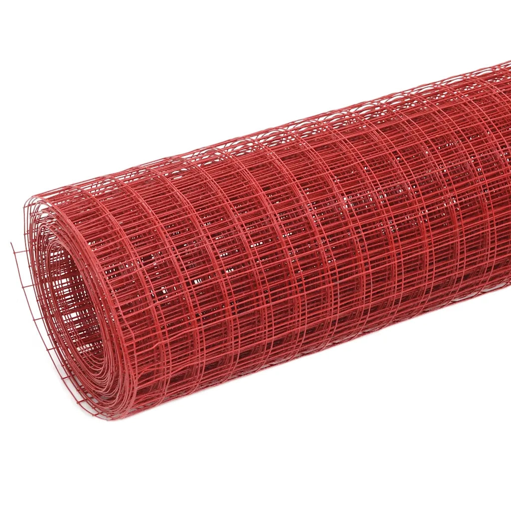 Recinzione da Giardino | Recinzione in Rete per Pollaio in Acciaio e PVC 25x1 m Rossa