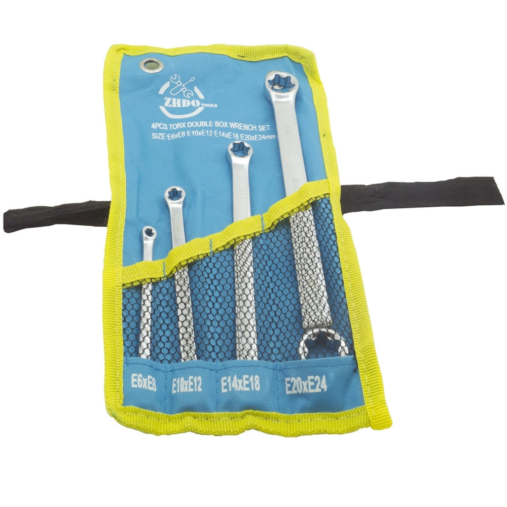 Trade Shop - 4 Chiavi Doppia Testa Torx Femmina E6xe8 - E10xe12 - E14xe18 - E20xe24 -