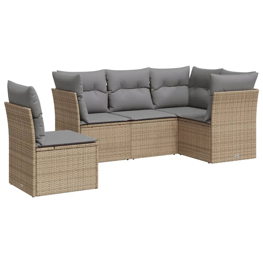 Set Divano da Giardino 5 pz con Cuscini Beige in Polyrattan 3217639