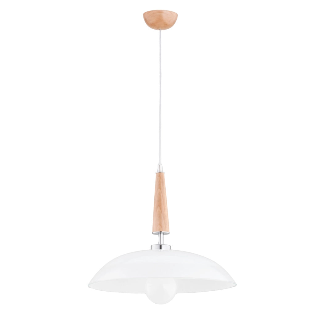 Lampada a sospensione scandinava bianca/legno E27 15W Alfa