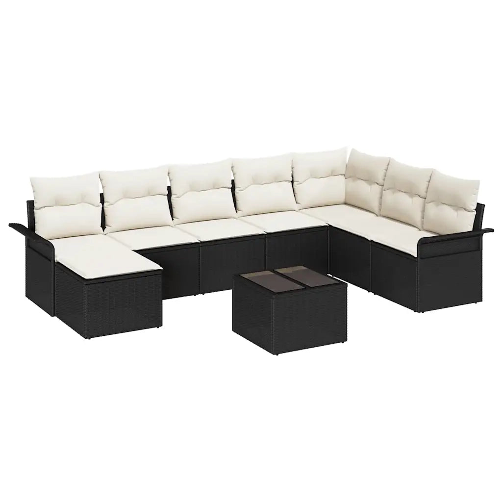 Set Divano da Giardino con cuscino 9 pcs Nero Poly Rattan 3345487