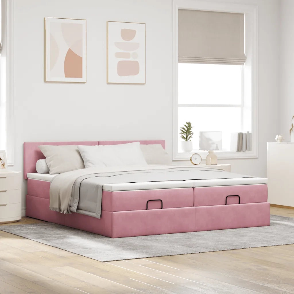 Struttura Letto Pouf con Materassi Rosa 200x200 cm Velluto 3312067