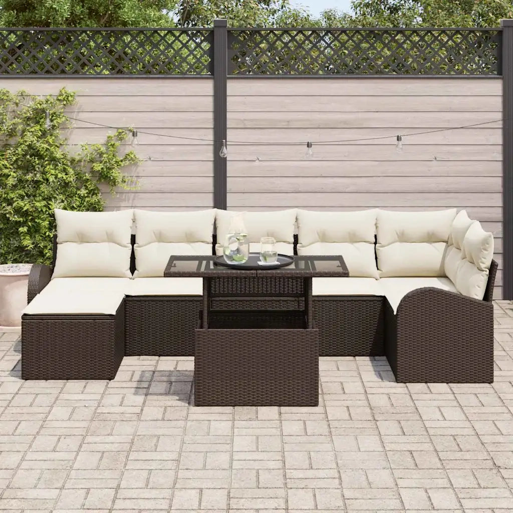 Set Divano da Giardino con cuscino 8 pcs Marrone e crema