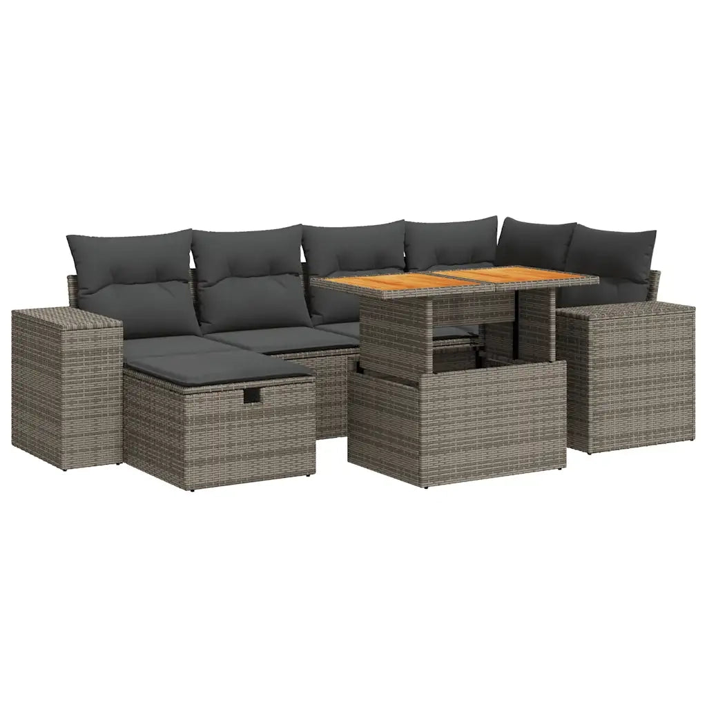 Set Divano da Giardino 8pz con Cuscini Grigio Polyrattan Acacia 3328089