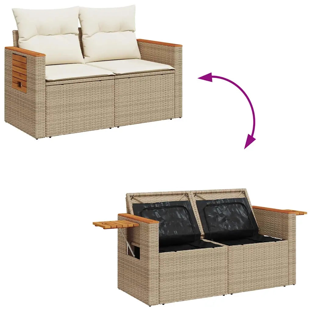 Set Divano da Giardino 9 pz con Cuscini Beige Polyrattan Acacia 3327614