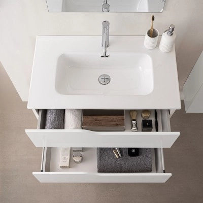 Mobile bagno sospeso 100cm bianco e quercia con pensile e lavabo Sumya