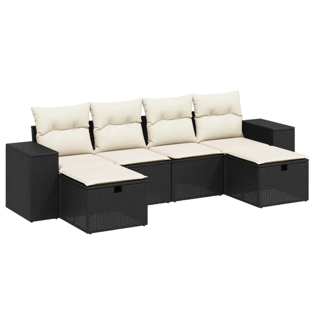 Set Divano da Giardino 6 pz con Cuscini Nero in Polyrattan 3264472