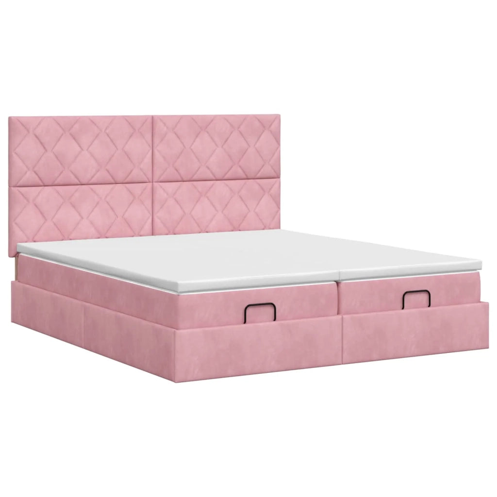 Letto ottomano con materasso con testiera 2 pz Rosa Velluto 3457937