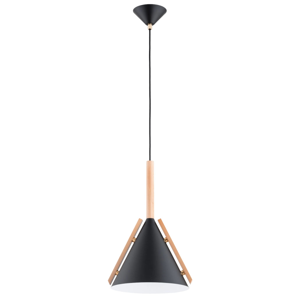 Lampada a sospensione nordica nero/legno cono E27 15W