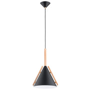 Lampada a sospensione nordica nero/legno cono E27 15W