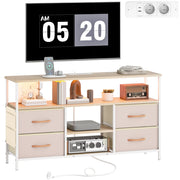 Mobile TV con luci LED e prese USB ¨C zephmum ¨C beige e bianco 120x30x67,5 cm