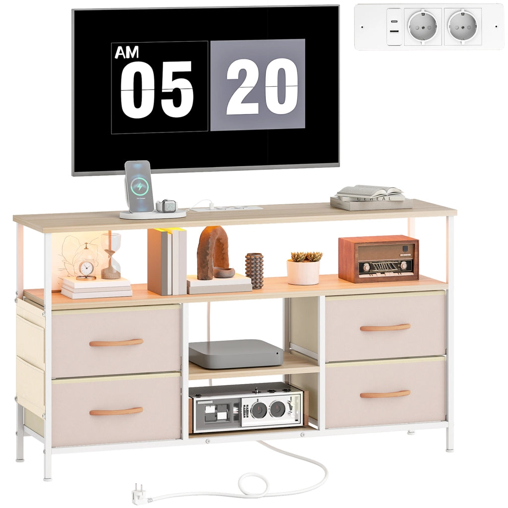 Mobile TV con luci LED e prese USB ¨C zephmum ¨C beige e bianco 120x30x67,5 cm