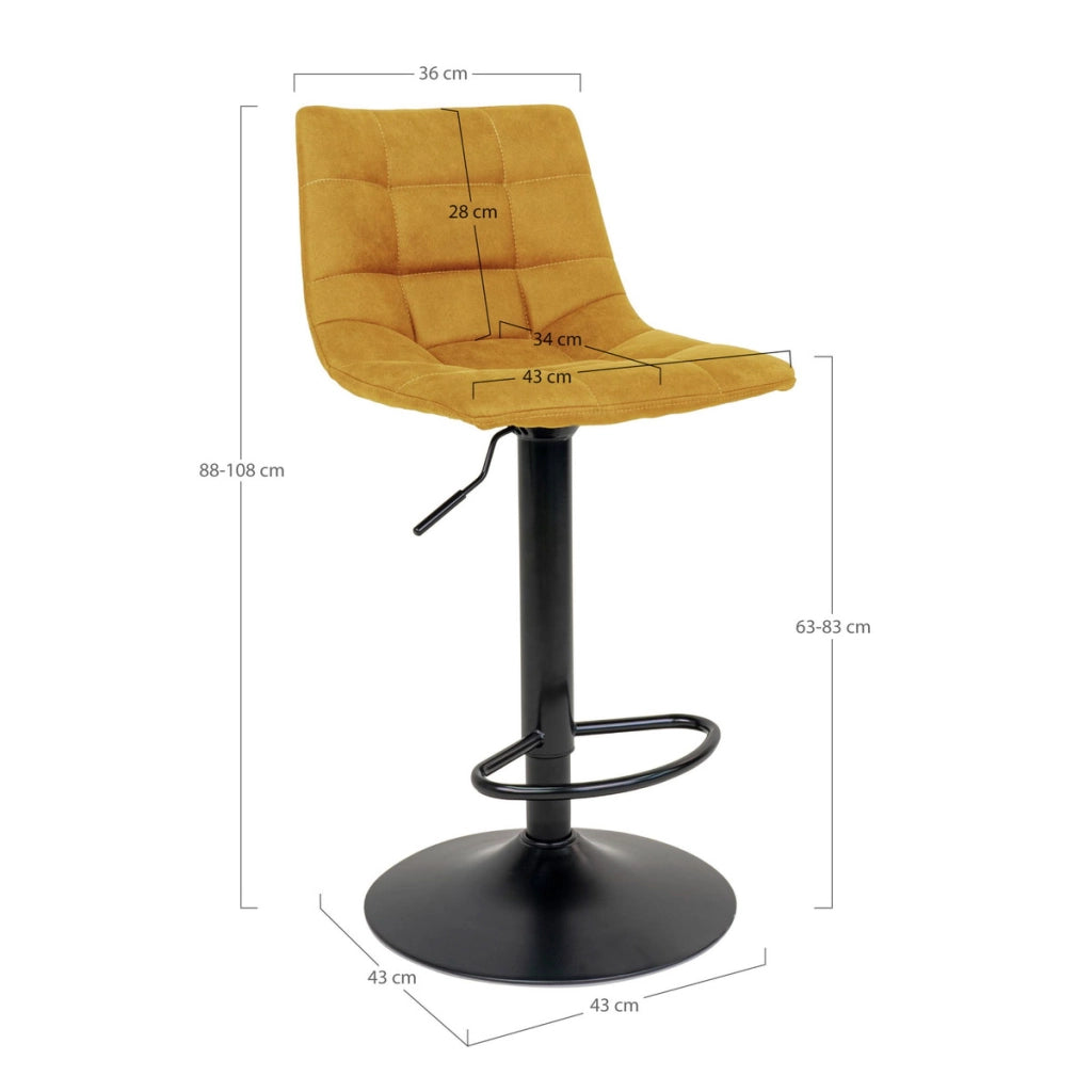 Set di 2 Sgabelli Alti Middelfart, Giallo, Velluto, 43x43x108 cm