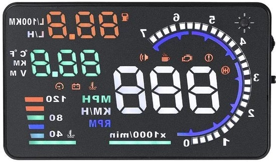 Display di Testa Slim - 5,5'' Schermo - Compatibile con OBD II - Visualizzazione Multicolore - Visualizzazione della Velocità - Proiezione dei Dati di Guida - Pannello di Informazioni dell'Auto