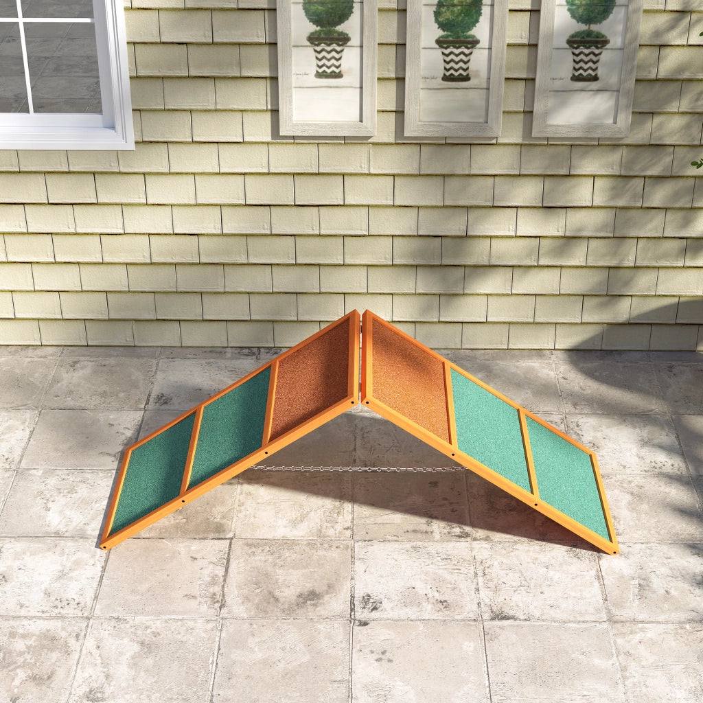Rampa per Cani Pieghevole ¨C Xylo ¨C Regolabile Antiscivolo Legno di Abete 173x59x66cm Arancione/Verde