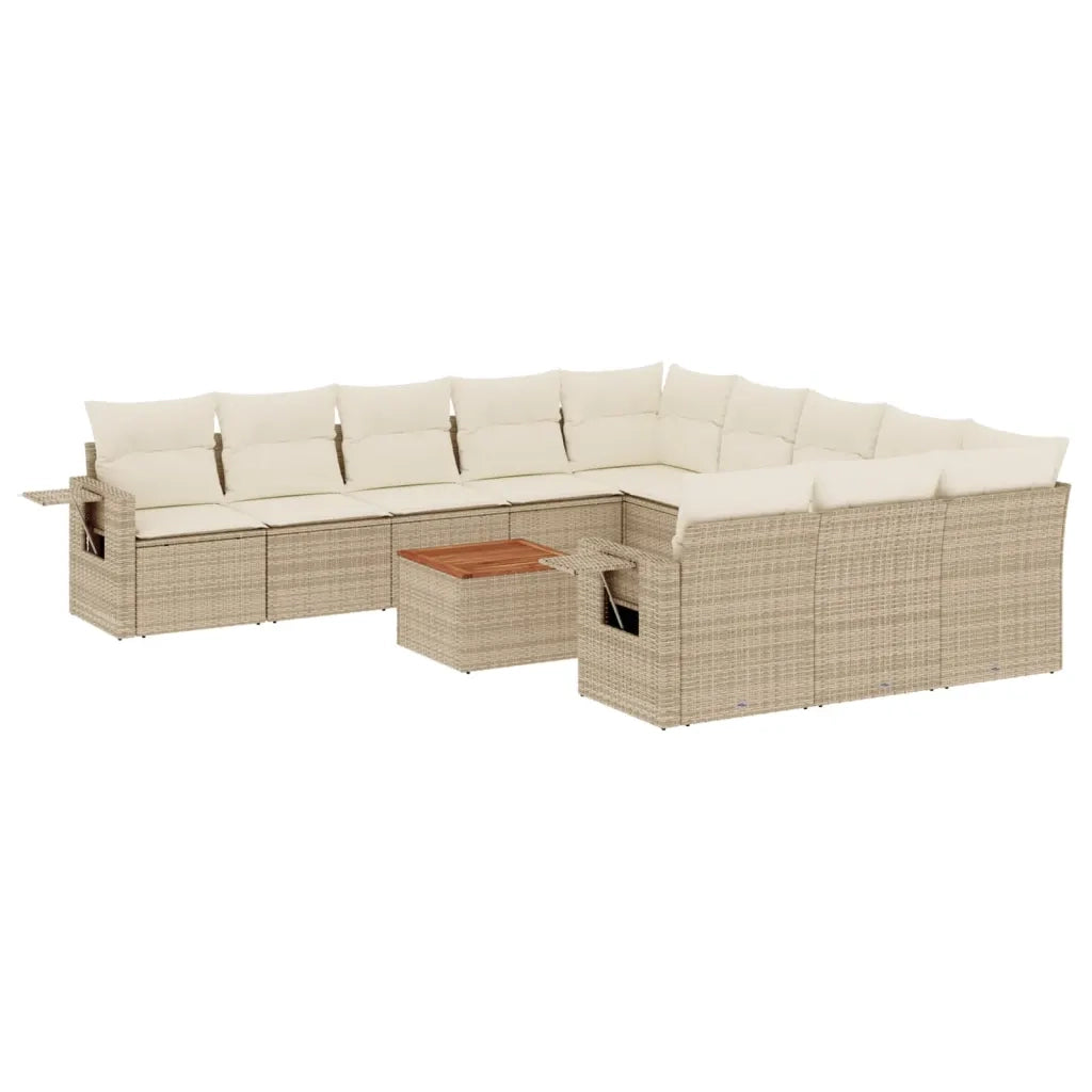 Set Divani da Giardino 12 pz con Cuscini Beige in Polyrattan