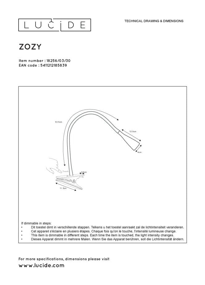 Lampada da scrivania Lucide Zozy LED 4W 3000K nera