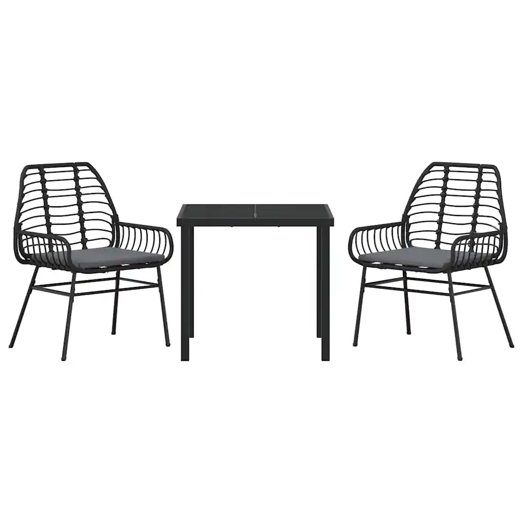 Set da Pranzo per Giardino 3 pcs Nero polyrattan