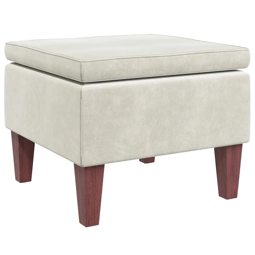 Poggiapiedi con Gambe in Legno Crema in Velluto 329466