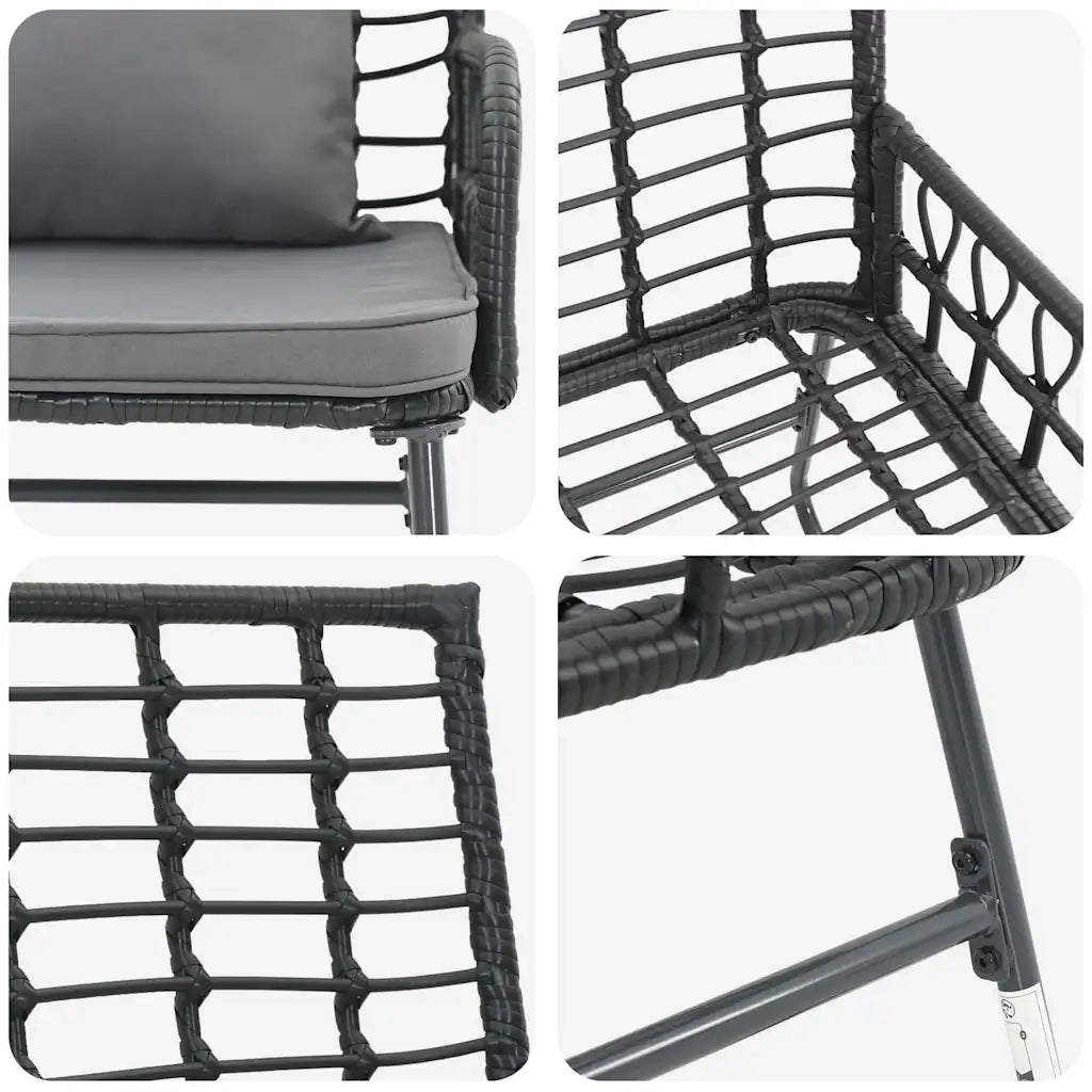 Set da Pranzo per Giardino 3 pcs Nero e antracite polyrattan 42010358