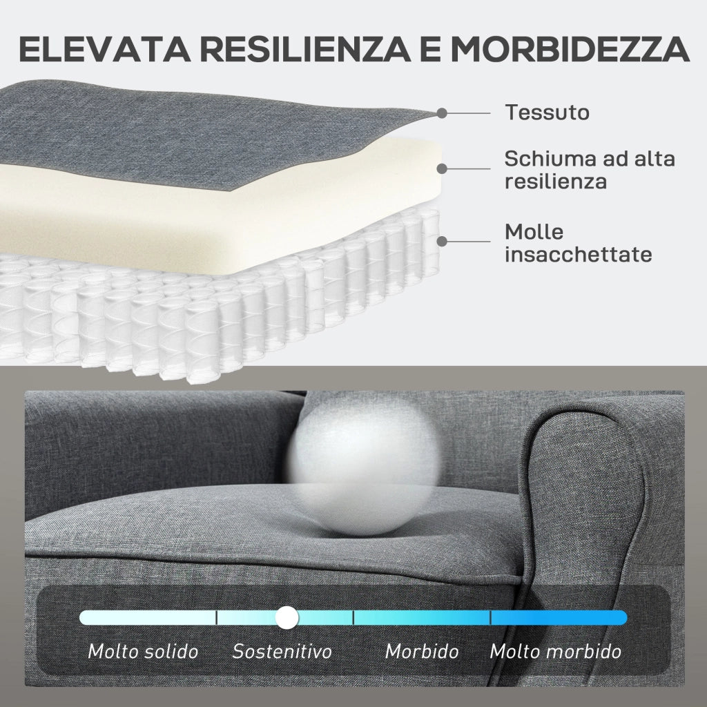 Poltrona Reclinabile 132° Max 74x84x102 cm in Tessuto Effetto Lino con Poggiapiedi Grigio