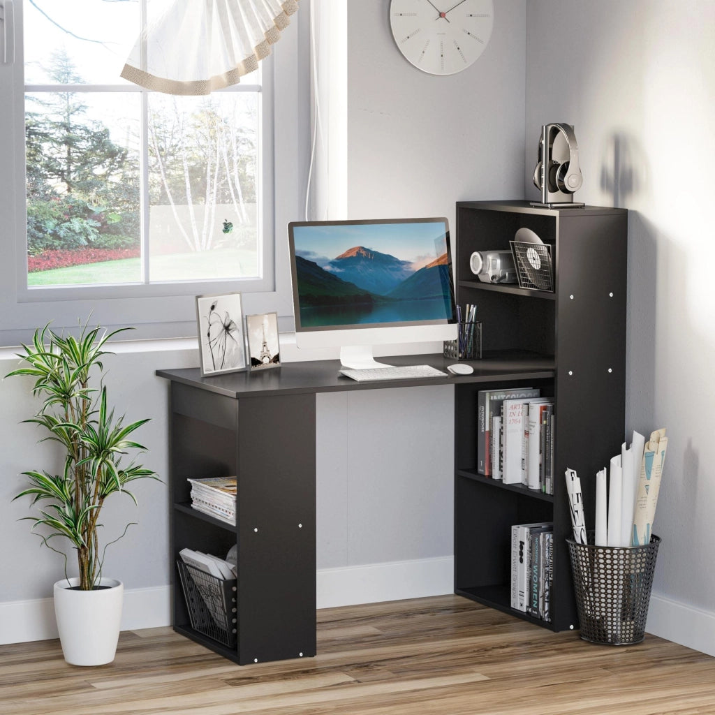 Scrivania per computer con cassetti e scaffali ¨C Minimal ¨C 120x55x120 cm nero