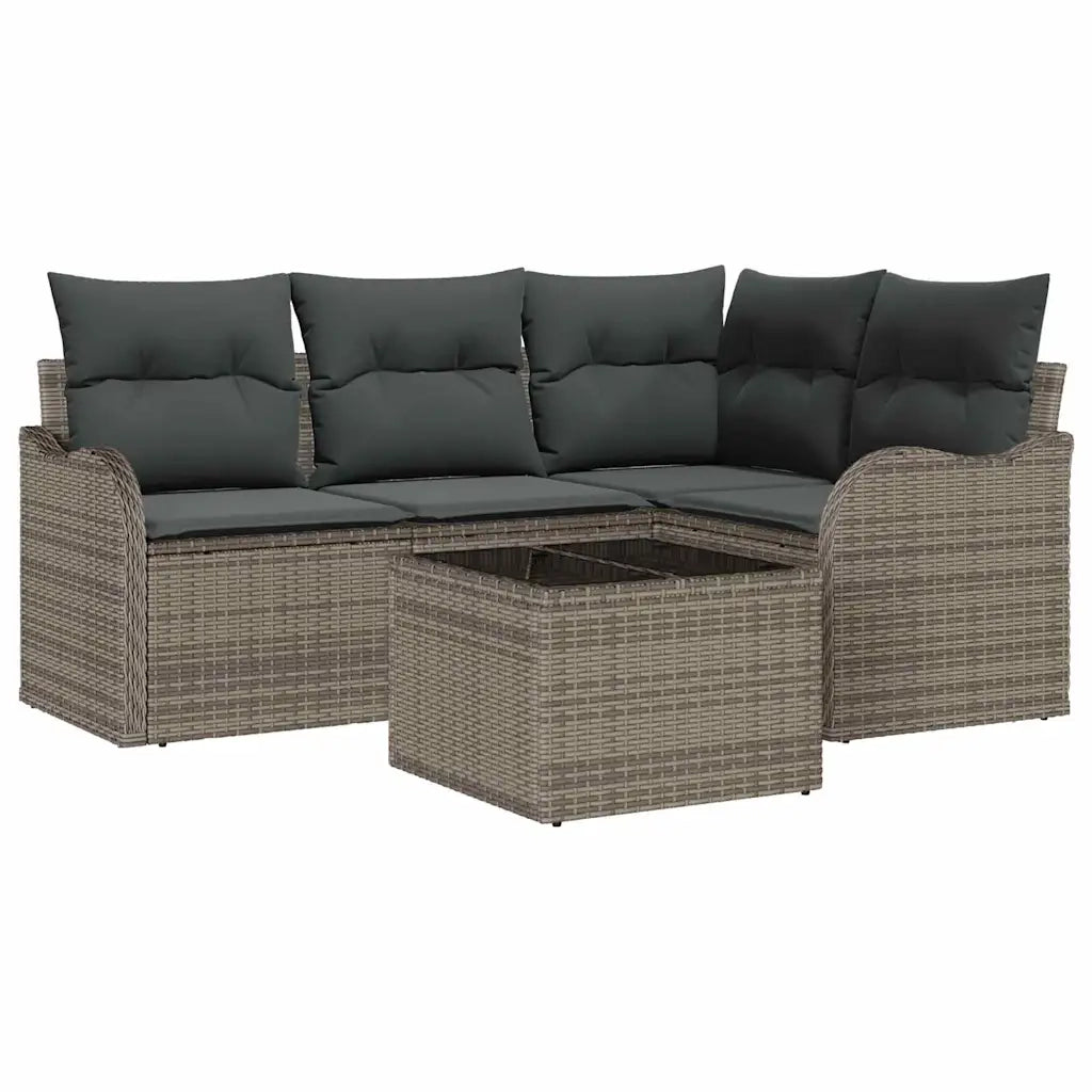 Set Divano da Giardino con archiviazione 5 pcs Nero polyrattan