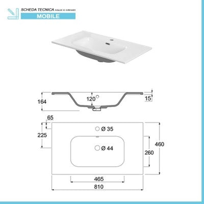 Mobile bagno sospeso 80 cm 2 ante serie Oasi rovere con specchio e lavabo
