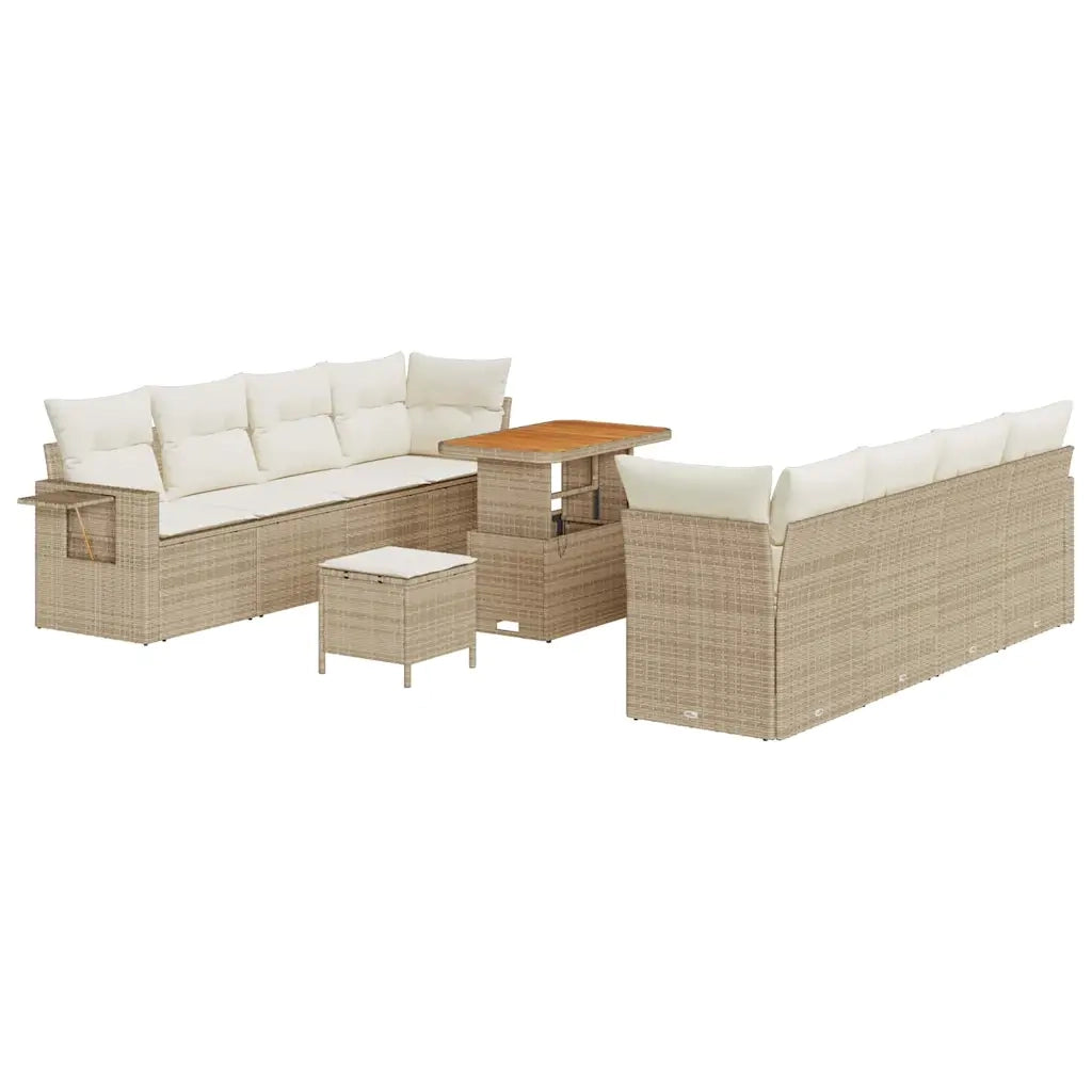 Set Divano da Giardino 11 pcs Beige e Crema polyrattan
