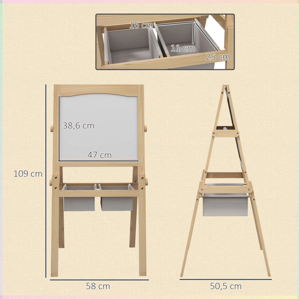 Cavalletto per Bambini 3 in 1 ¨C Xylo ¨C Legno Naturale Bianco con Lavagna 58x50,5x109 cm