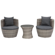 Set da bistrot da giardino in 3 pezzi grigio finto rattan con cuscini impilabili per esterno moderno