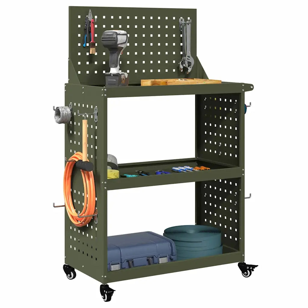 Carrello per Attrezzi con ruota Verde oliva 65 x 35 x 111 cm 874549