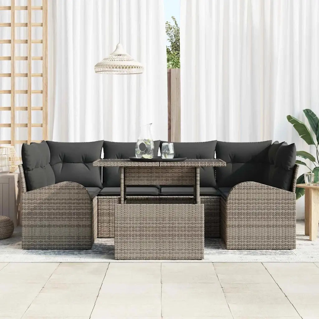 Set Divano da Giardino con cuscino 7 pcs Grigio Poly Rattan