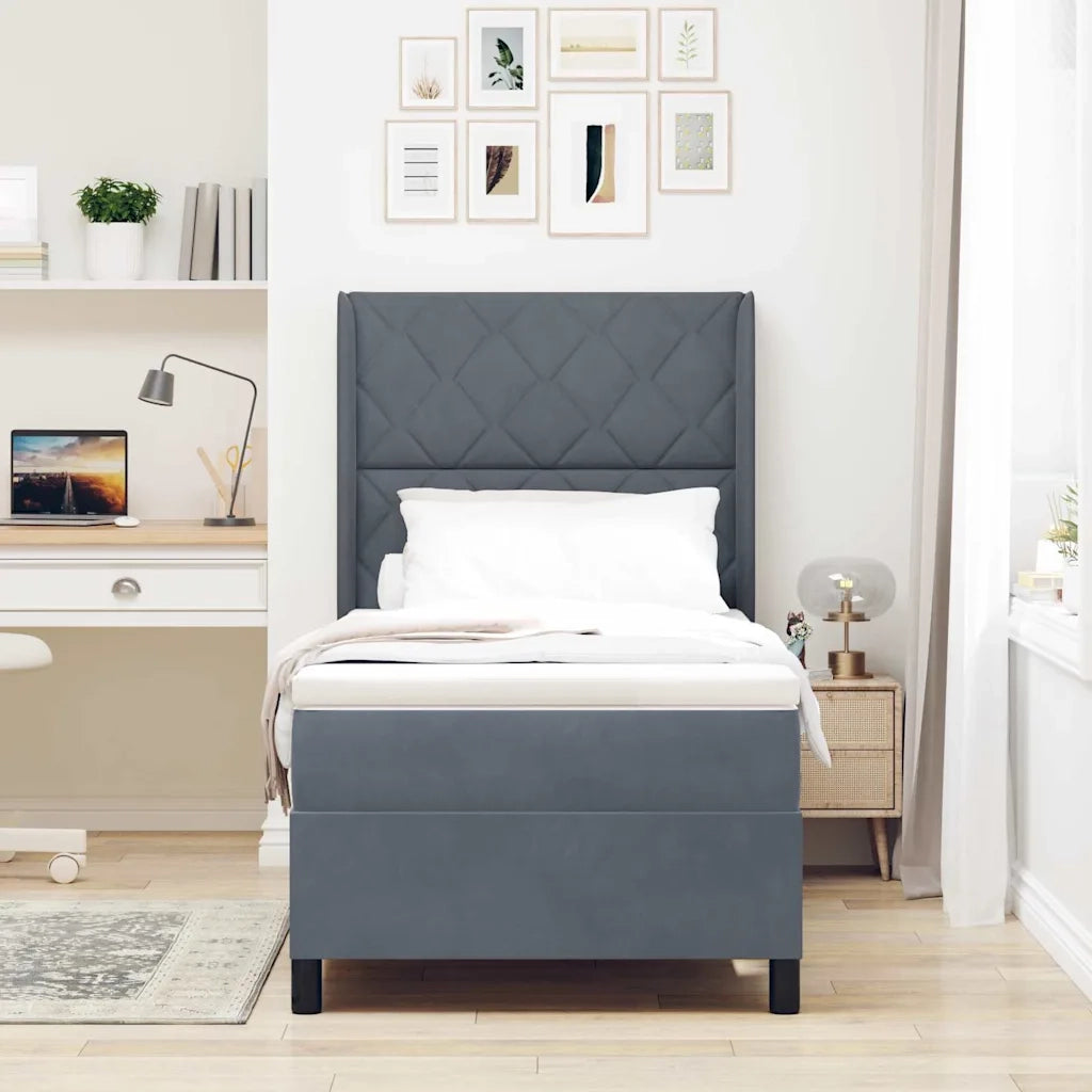 Letto a molle con materasso Grigio scuro 90 x 200 cm Velluto 3342045