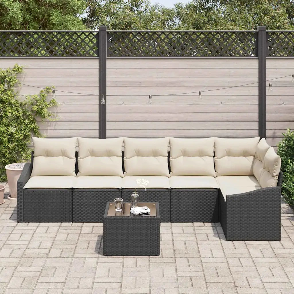 Set di divani con cuscino 7 pcs Nero polyrattan 3346747