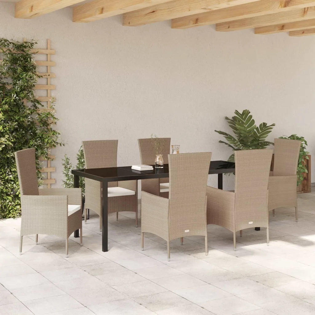 Set da Pranzo per Giardino con cuscino 7 pcs Beige polyrattan 3379462