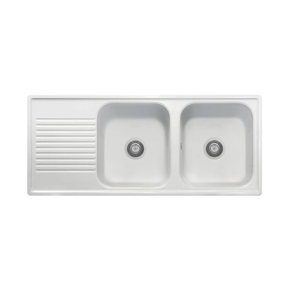 Lavello 116x50 cm 2 vasche gocciolatoio bianco Samet