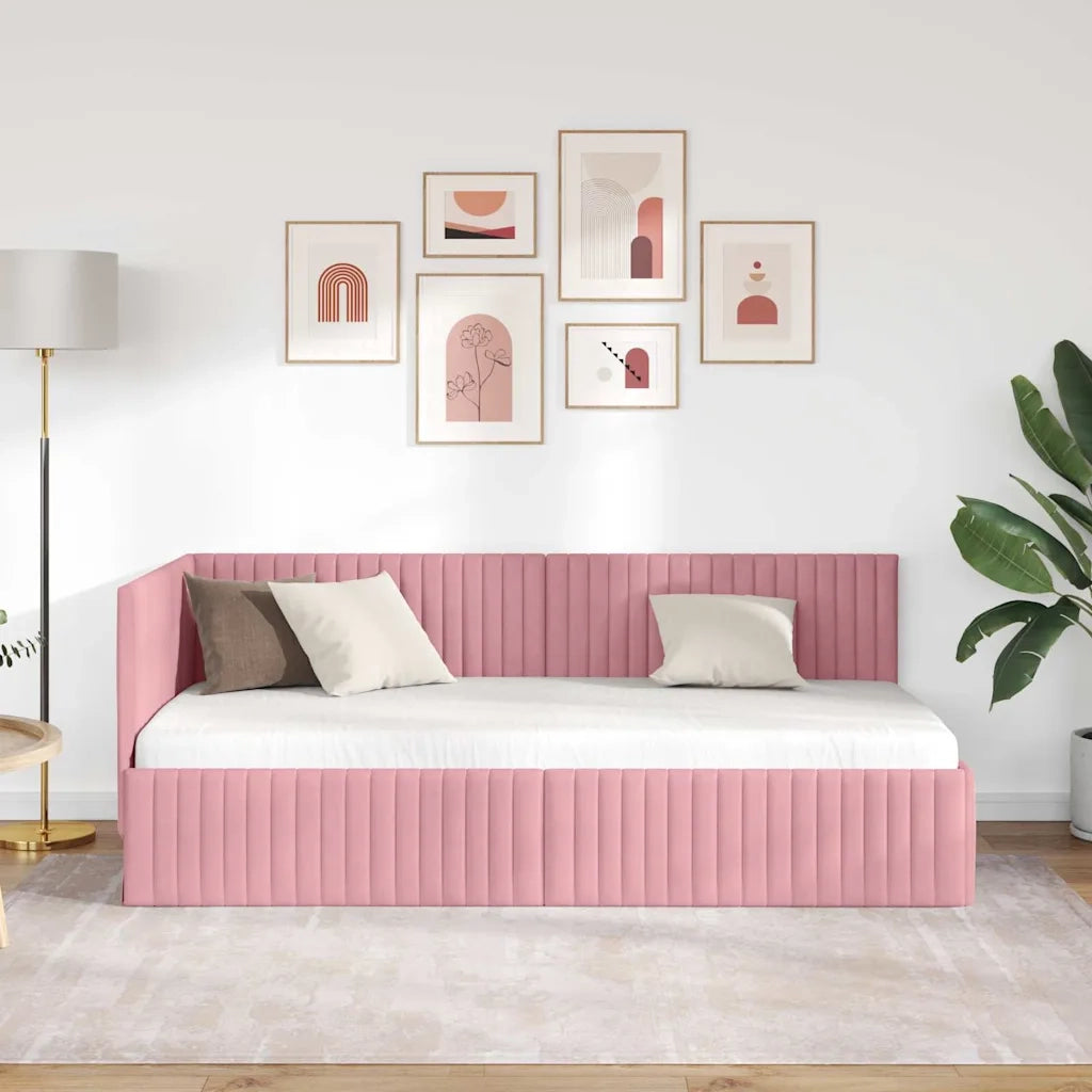 Cornice del letto ad angolo Rosa 90 cm x 190 cm Velluto 42016259