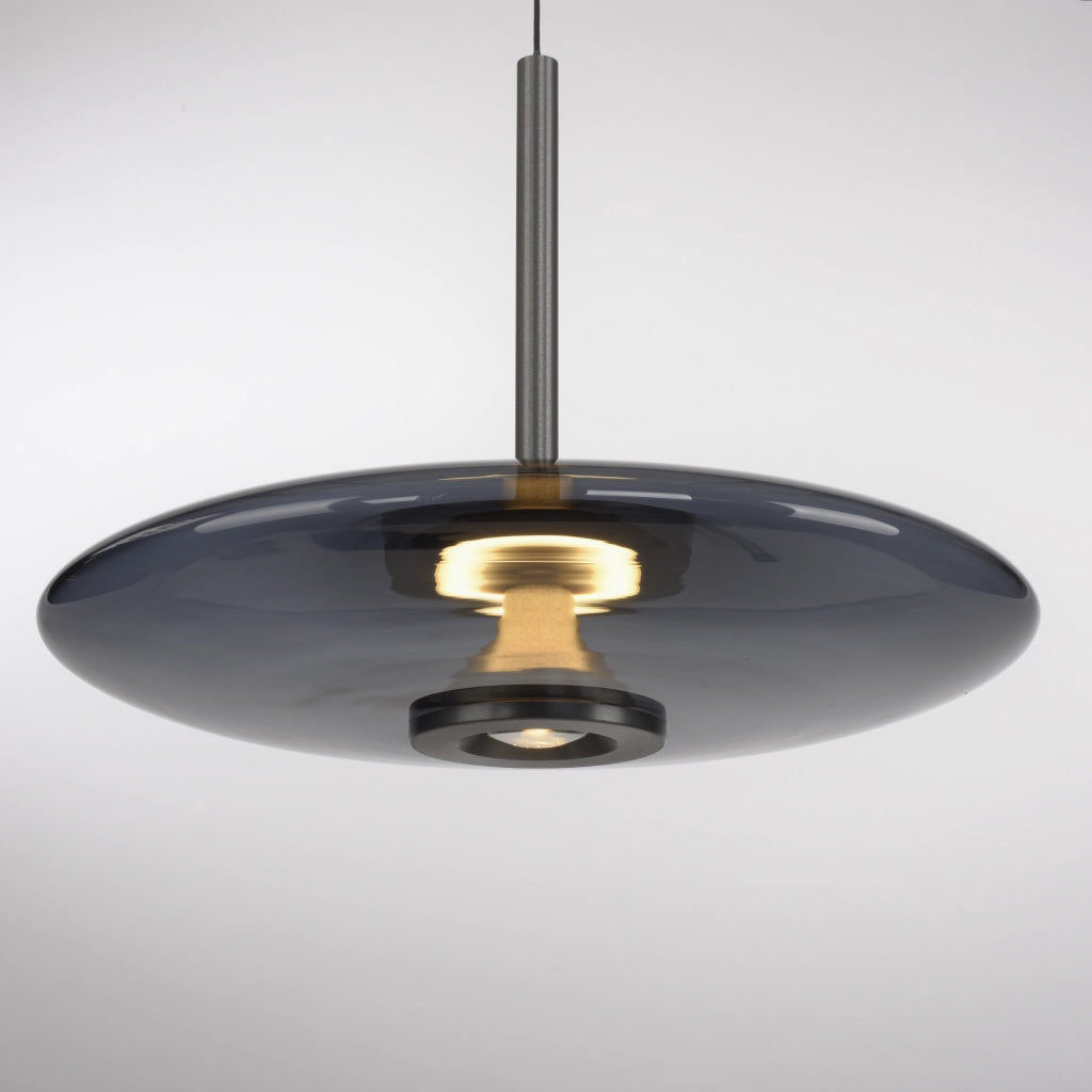 Lampada a sospensione ellisse grigia vetro LED 18W telecomando