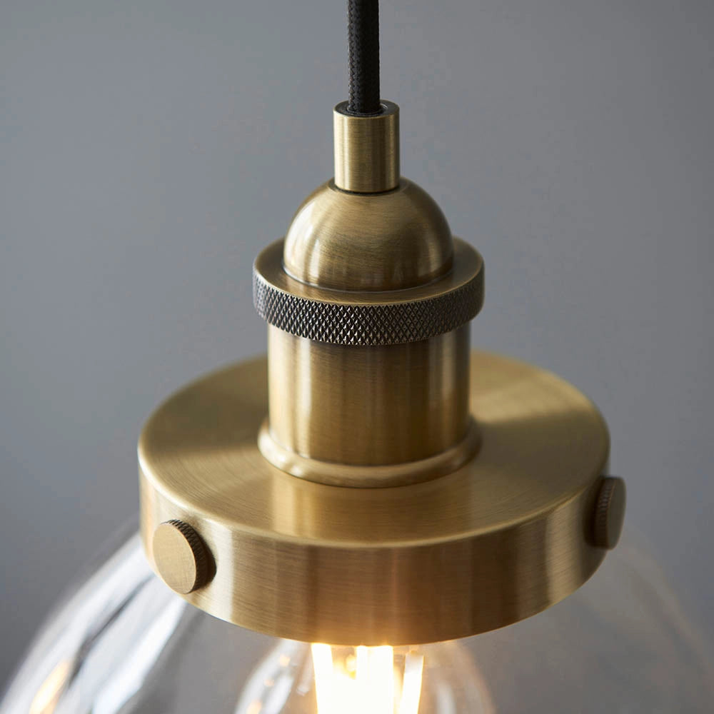 Lampada a sospensione industriale ottone anticato vetro 3xE27