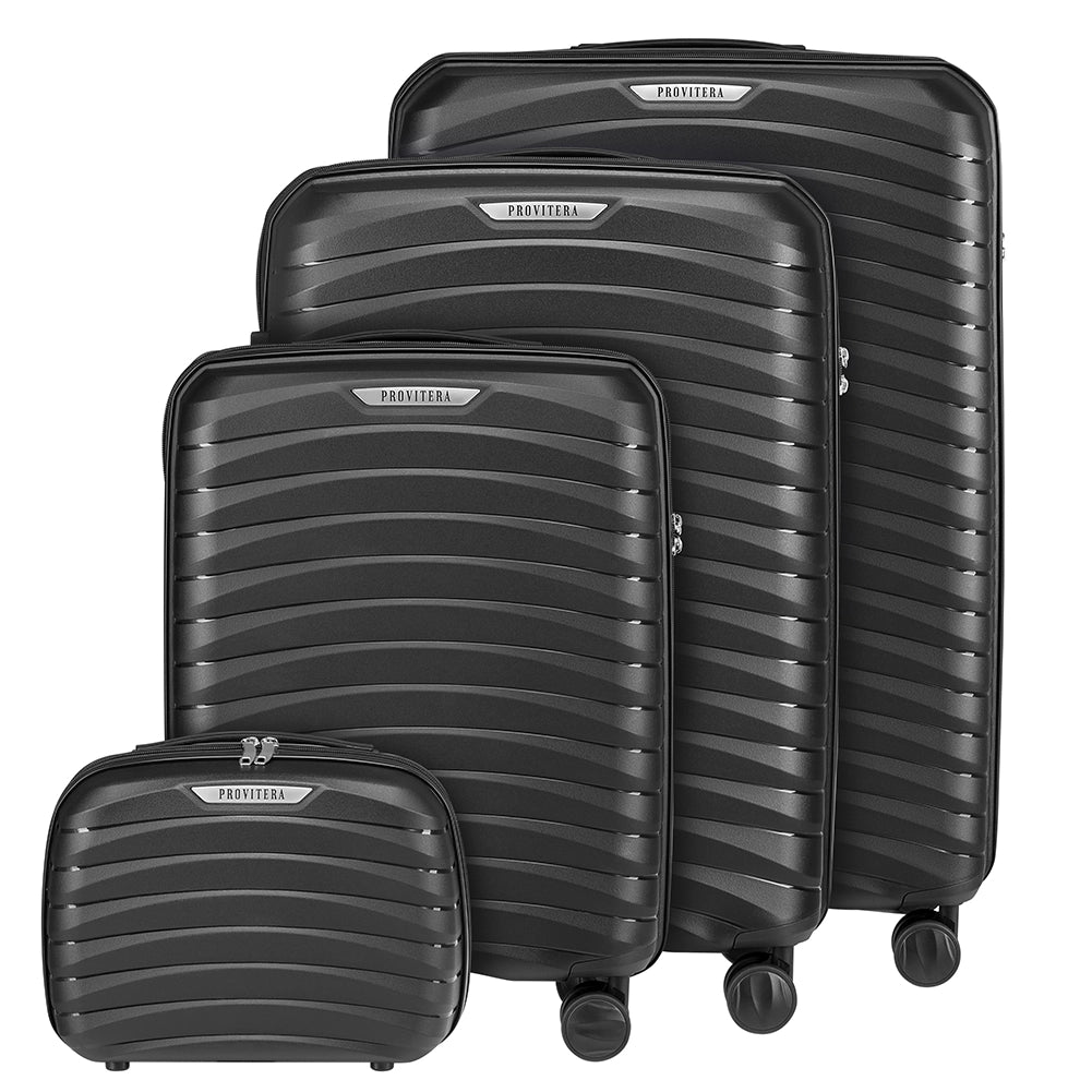 Set 4 Valigie Rigide Nere in Polipropilene Resistente agli Urti Beauty Case