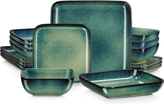 Servizio da Tavola in Ceramica - Quadrato - Set da 4 Persone - 16 Pezzi - Verde