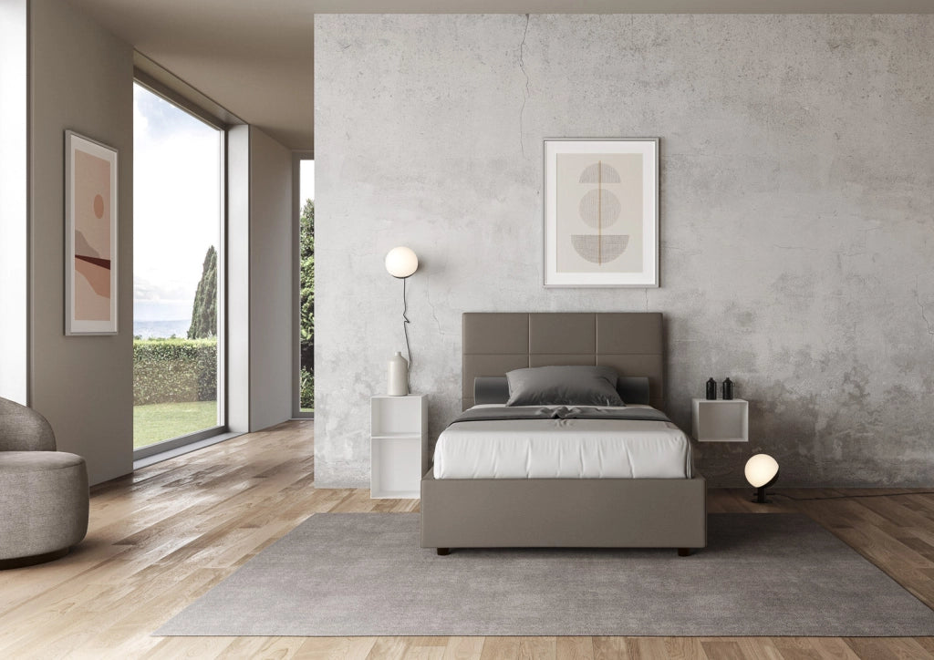 Letto 1 Piazza e Mezzo 120x210 cm con Rete e Contenitore Mika Cappuccino
