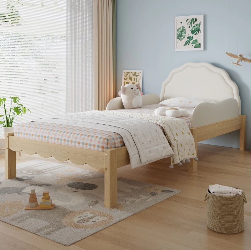 Letto singolo per bambini imbottito con sponde laterali 90x200 cm beige